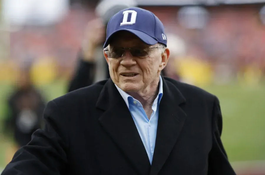 Dallas Cowboys owner Jerry Jones walks off the field after warmups prior to the game against the Washington Commanders at FedExField. Mandatory Credit: Geoff Burke-USA TODAY Sports