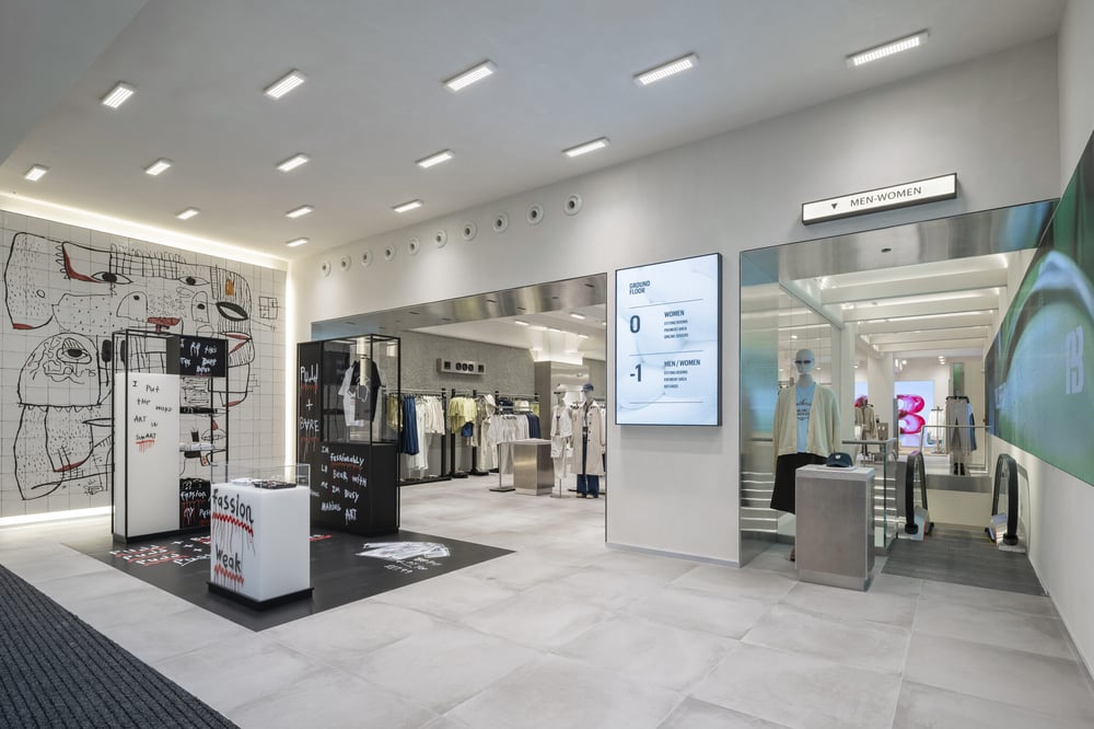 The store's interior features a series of installations created by street artist Navinder