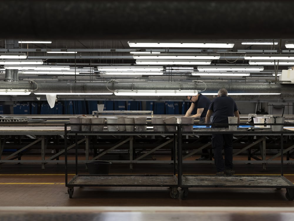 Artisans at work in Mantero’s silk printing facility in Como. - Copyright: Chanel