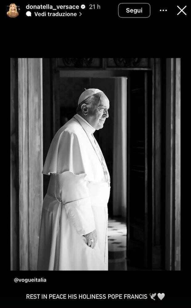 Photo of Pope Francis I shared by Donatella Versace.