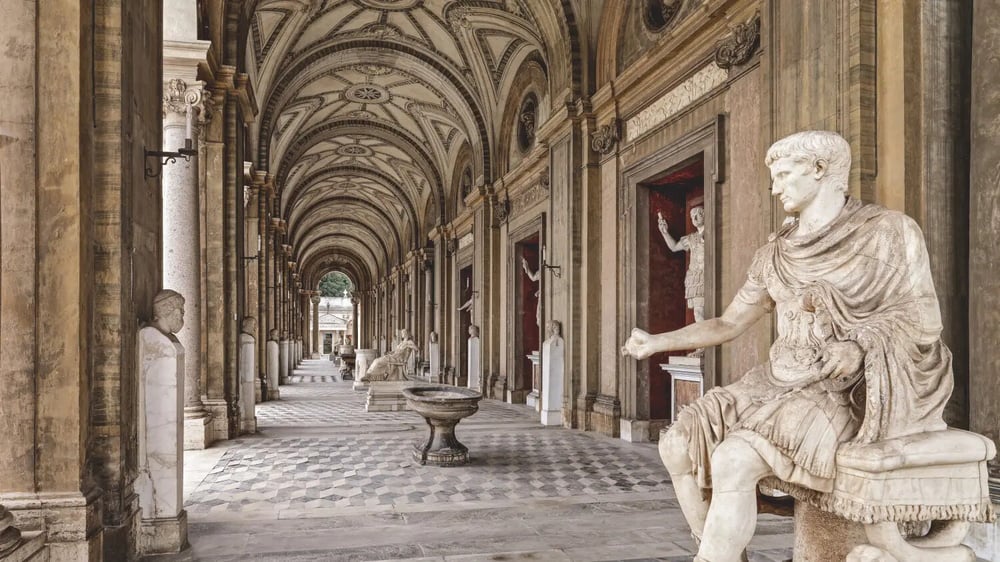 Interior of Villa Albani Torlonia featuring its classical art collection.