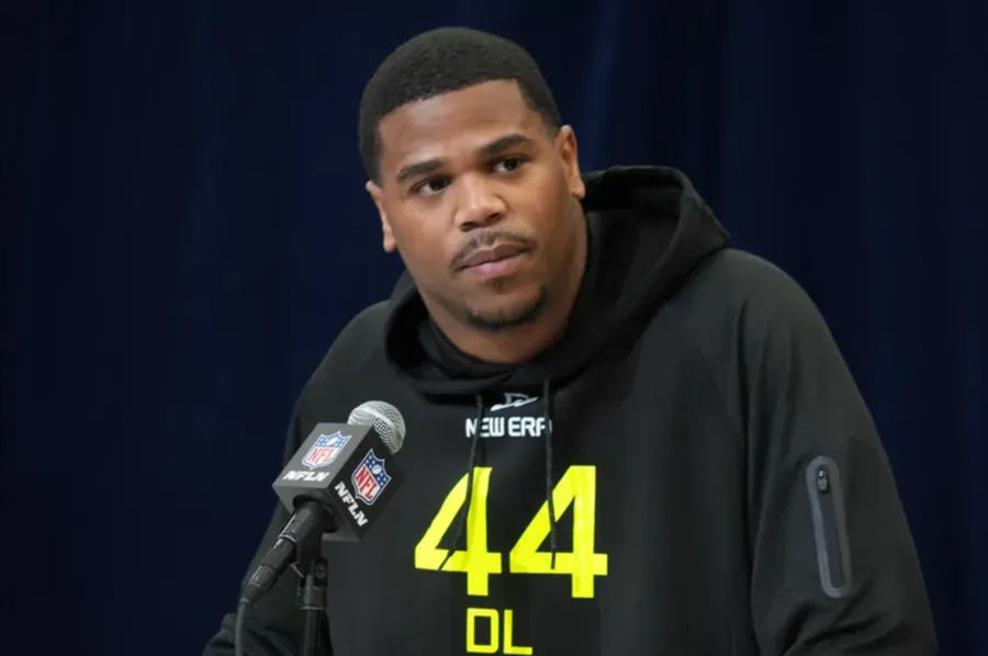 Feb 27, 2025; Indianapolis, IN, USA; Penn State defensive lineman Abdul Carter (DL44) during the 2025 NFL Scouting Combine at the Indiana Convention Center. Mandatory Credit: Kirby Lee-Imagn Images