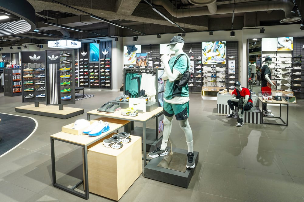 Interior view of a Foot Locker store in Paris.