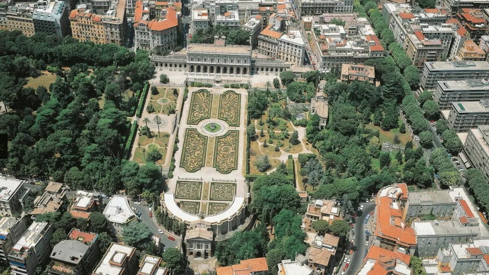 An aerial view of Villa Albani Torlonia in Rome, the neoclassical site selected for Dior’s 2026 cruise show.
