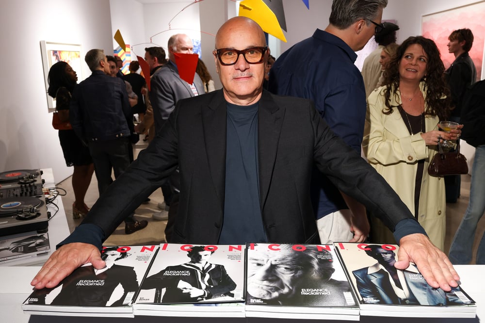 Andrea Tenerani, co-creator of Icon magazine, at the U.S. launch event in New York, presenting the debut issue’s four covers.