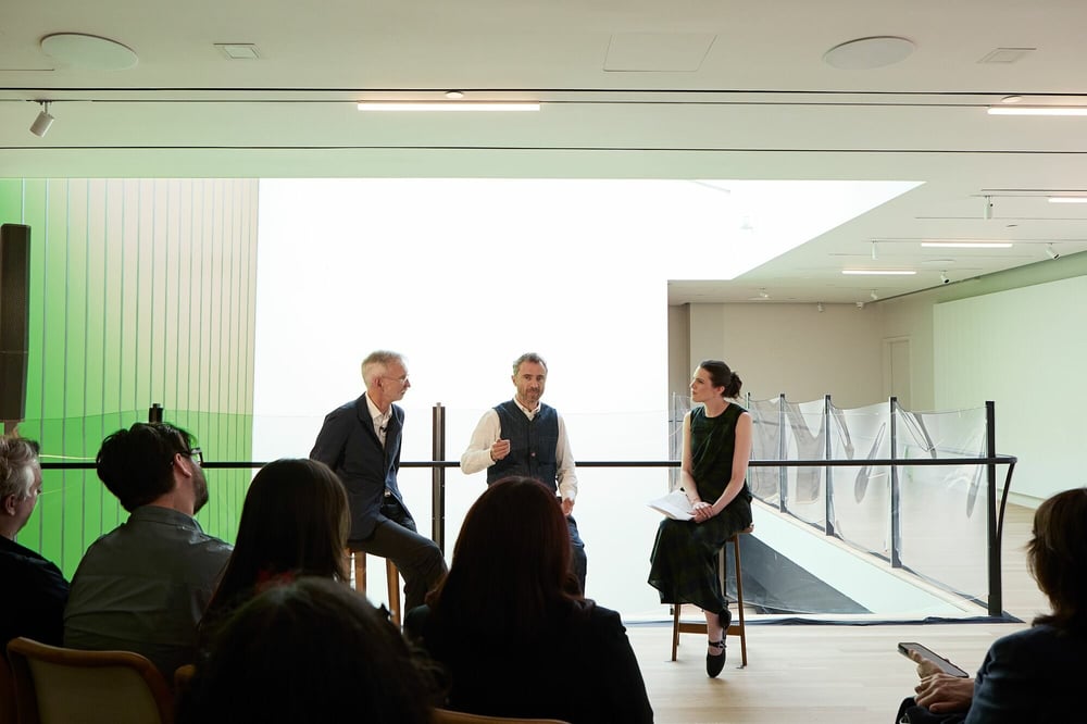 Jean Cassegrain and Thomas Heatherwick in conversation during the La Maison Unique panel talk at Longchamp's New York flagship.