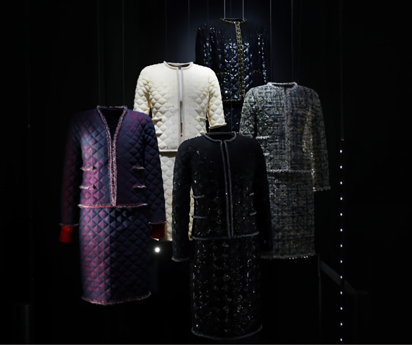 Exhibition view at the Galerie du 19M Paris, showcasing the craftsmanship of Chanel’s iconic creations