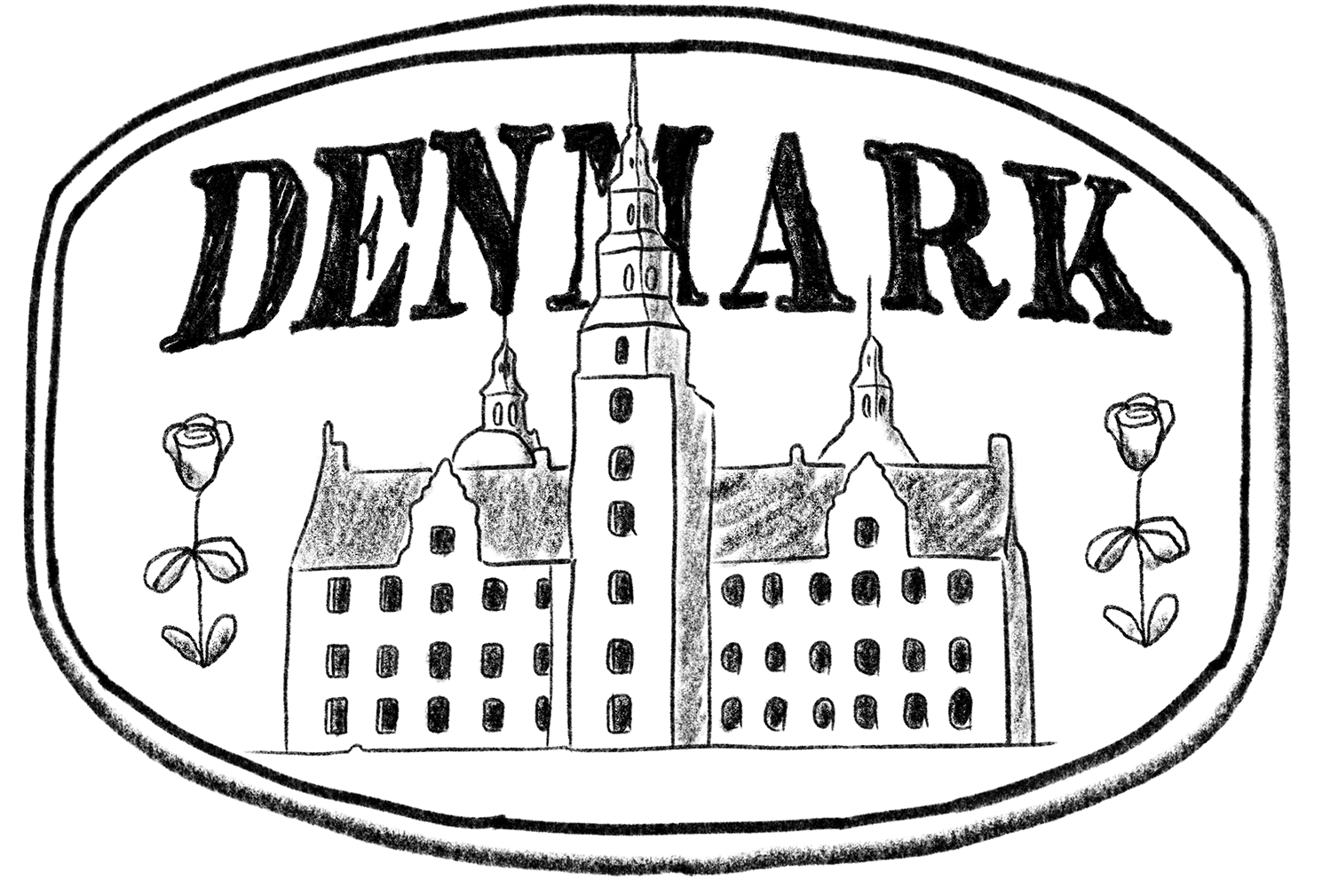 Illustration of a stamp featuring Copenhagen