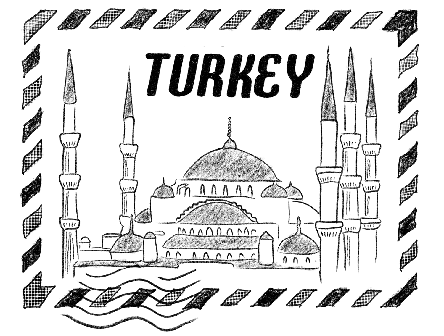 Illustration of a stamp featuring Istanbul