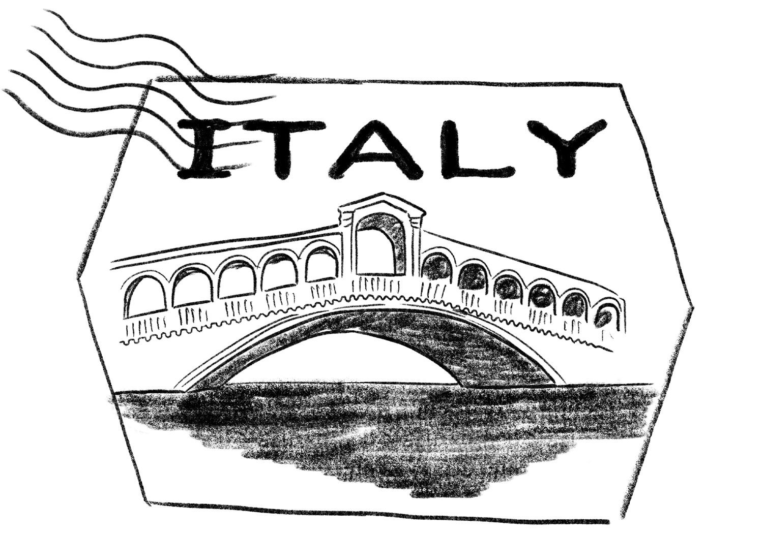 Illustration of a stamp featuring Venice