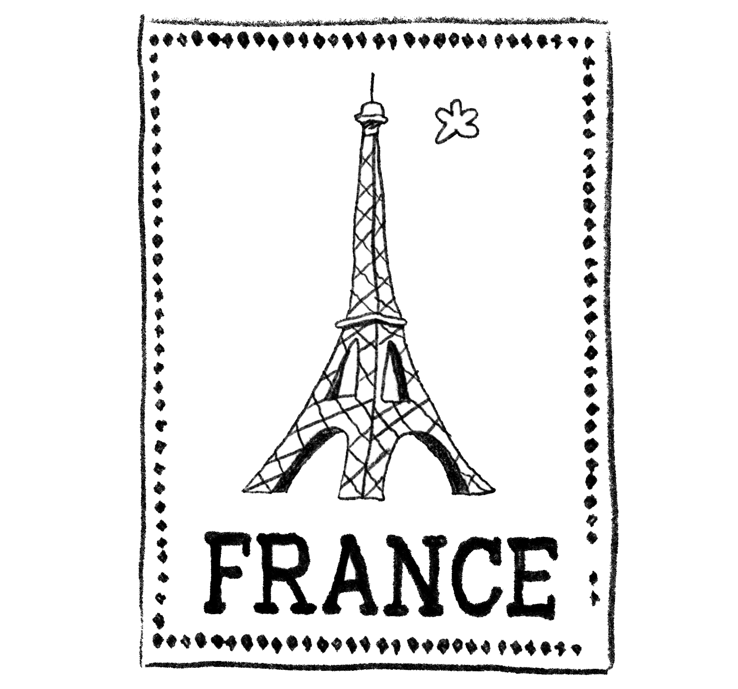 Illustration of a stamp featuring Paris