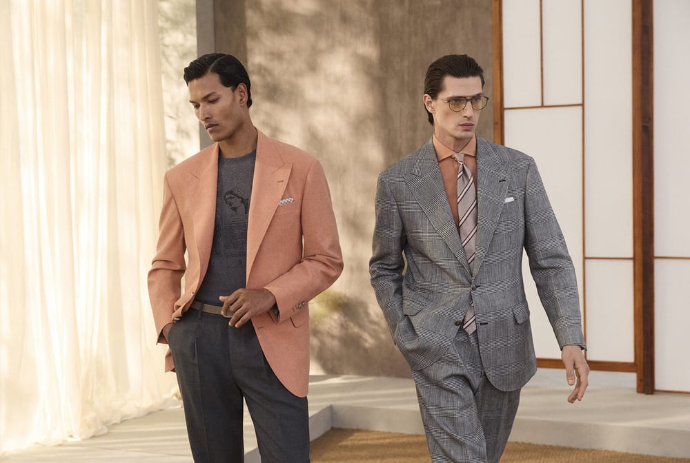Bright notes: Apricot and classic checks bring Cucinelli’s SS26 vision to life.