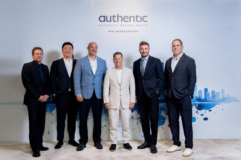 From left to right: Dave Gardner, president of the David Beckham brand; Wesley Chu – Authentic APAC president; Matt Maddox – Authentic president; Jamie Salter – Authentic founder, chairman and CEO; David Beckham, Authentic partner; and Josh Perlman – Authentic EVP and head of Greater China – attended the announcement event.