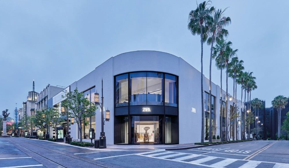 Façade of the Inditex group chain's new flagship store in The Grove shopping center in Los Angeles.