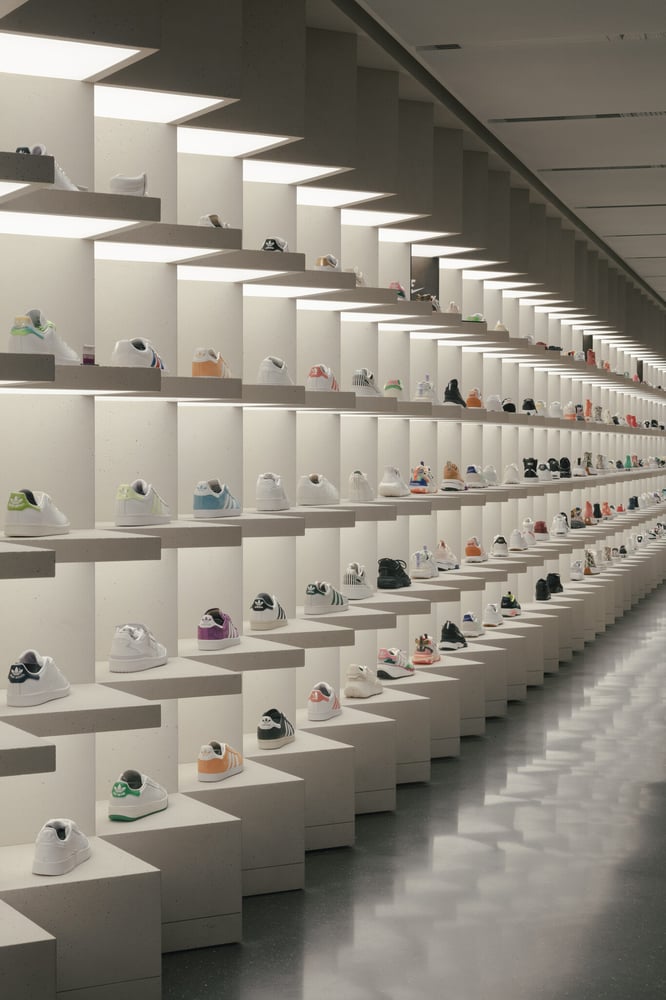 A sneaker wall inside Galeries Lafayette