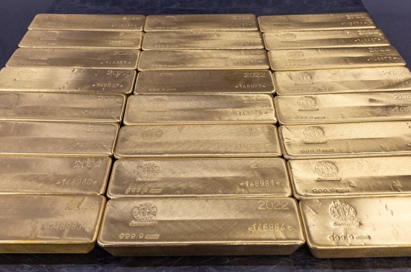 Gold bars are pictured at the plant of gold and silver refiner and bar manufacturer Argor-Heraeus in Mendrisio, Switzerland, July 13, 2022